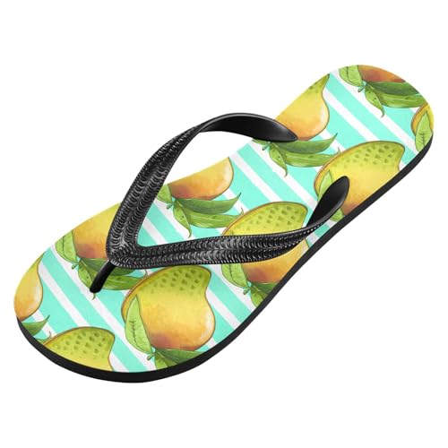 Mango Leaves Stripe Turquoise Flip Flops for Beach Thong Sandals Anti-slip Lightweight Shower Shoes for Summer Swim Travel2