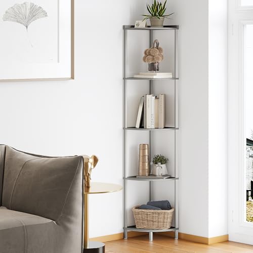 Image of SUNMORY 5 Tier Corner Shelf, 65 inch Tall Corner Shelves for Living Room Decor | Wall Corner Bookshelf, Industrial Display Shelf, Multi Unit Organizer, Narrow Plant Stand for Bedroom Bathroom Small Space