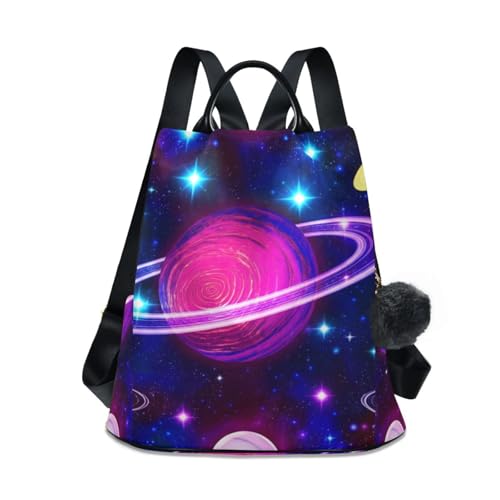 Mochila para mujer casual Space Planets espaciosa cómoda y ligera con pompón