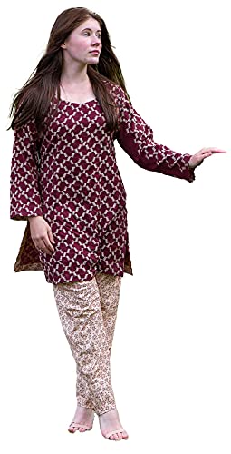 IshDeena Ready to Wear Dhanak Pakistani Dresses for Women Shalwar, Kameez - Two Piece Set (XL, Wine)
