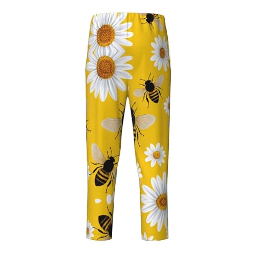 Pajama Pants Pajama Bottoms with Elastic Waistband Sleepwear Lounge PantsAnimal Bee Daisy Flowers2