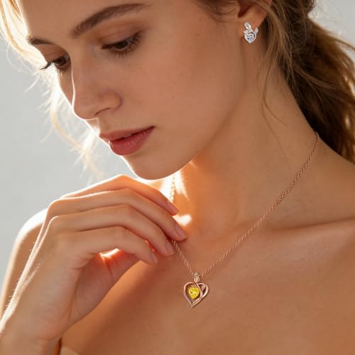 Image of Heart Birthstone Necklace for Women I Love You