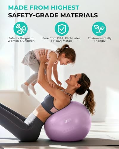 Image of Gruper Yoga Ball, Extra Thick Exercise Ball for Workout Pregnancy Stability - 4 Sizes Anti Burst Balance Ball for Yoga, Pilates, Fitness, Birthing, Physical Therapy - Includes Pump