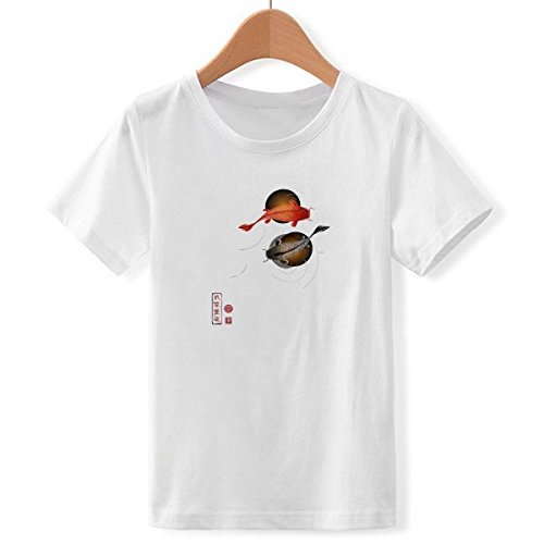 T-Shirt Poisson Chanceux Blanc pour Garçon au Style Tradition Chinoise