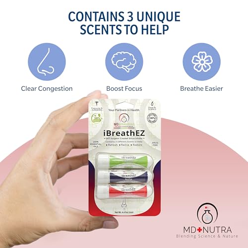 iBreathEZ Nasal Sinus Inhaler Kit Formulated by ENT Surgeons with Essential Oils for Energy, Stress, Decongesting & Cold or Allergy Relief (3 Pack) - Image 3