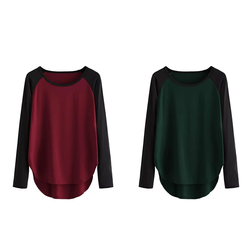 fabricorn Women's Plain Long Sleeve Up Down Cotton Tshirt (Maroon, XX-Large) Women's Plain Long Sleeve Up Down Cotton Tshirt (Bottle Green, XX-Large)-picture-46