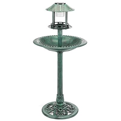 CHRISTOW Bird Bath For Garden Solar Powered With Rustic Green Effect H107cm
