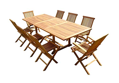 Confort & Loisirs Ensemble Salon de Jardin en Teck Aspect huilé Aedan 6 chaises 2 fauteuils JUMAK Cover