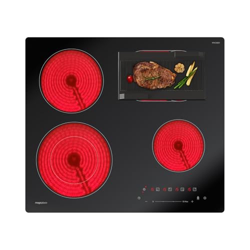 magicplux Placa Vitrocerámica 4 Fuegos, 7200W Vitrocerámica con Zonas Dual y Ovalada, 15 Niveles de Potencia, Controles Táctiles, Temporizador, Apta para todo tipo de Sartenes