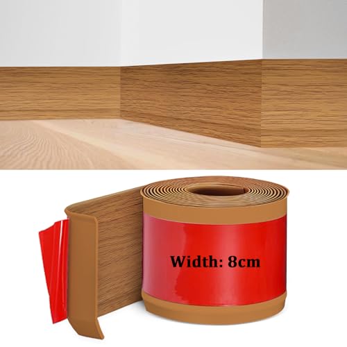 Rodapies Autoadhesivo, Rodapie PVC, Rodapies Autoadhesivo 8 cm * 3 metros, Tira de Transición Decorativa, Rodapie Adhesivo para Cocina, Baño, Dormitorio, Paredes de Salón, Roble Amarillo