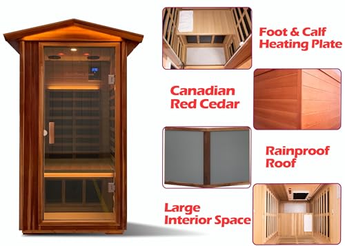 Image of LTCCDSS Ultra-Low EMF Outdoor Sauna 1 Person, Red Cedar Far Infrared Sauna, EMF Average 0.5 mG Reading, Withstand Outdoor Temp -10℉-149℉| Sauna Room for Home