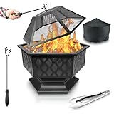 FUNKENFLUG® Feuerschale mit Funkenschutz & Grillrost - für wohlige Wärme & wundervoll gesellige Abende an der Feuerstelle - ideale 3in1 Grill Feuerschalen für den Garten Feuerschale mit Grillrost