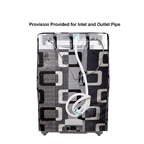 Image of Washing Machine Cover for Top Load 5kg to 7.5kg | Light Weight Dustproof Cover with Zip Enclosure | Geometric Fully Automatic Washer Protector for Indoor Outdoor Use | Size 23x23x35 Inch