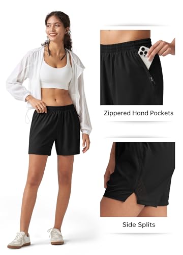 Willit Women's 5'' Hiking Running Shorts with Zipper Pockets Quick Dry UPF 50+ Athletic Workout Shorts Split Leg Lightweight4