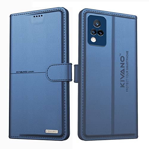 Image of KIVANO Professional Series Wallet Case for Vivo V21 5G | Luxurious Design | Handcrafted Unique | Premium | PU Leather Flip Cover | Card Slots | Kickstand | Magnetic Closure - Dark Blue