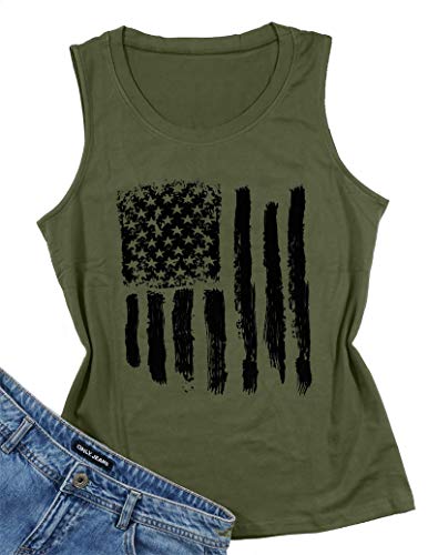 American Flag Tank Tops Women Patriotic Shirt Usa Flag Stars Stripes Print Sleeveless T-Shirt 4Th Of July Tee Tops Green #TOP1