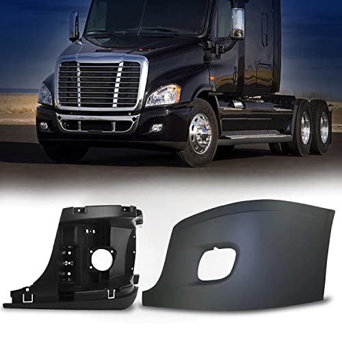 TORQUE Freightliner Cascadia Bumper Cover Replacement with Inner Support Reinforcement Left Side (with Fog Light Hole) for 2008-2017 Semi Trucks Driver Side LHD (TR071-L + TR072-L)