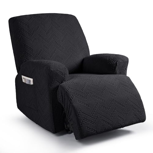 Ruaozz Recliner Sofa Covers Oversized Recliner Chair Covers Recliner Covers for Reclining Chair with Pockets Washable Furniture Protector with Elastic Bottom (1 Seater-X Large, Black)