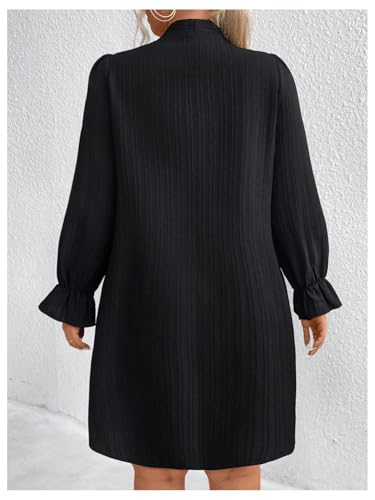 WDIRARA Women's Plus Size Pearl Beaded Tie Neck Long Sleeve Casual Work Short Dress2