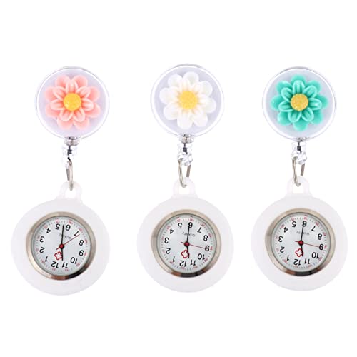 LIFKOME 3個携帯用 バッジウォッチ シリコンカバー付き 格納式 腕時計 ナースウォッチ 女性用 大きな文字盤 医療現場向け
