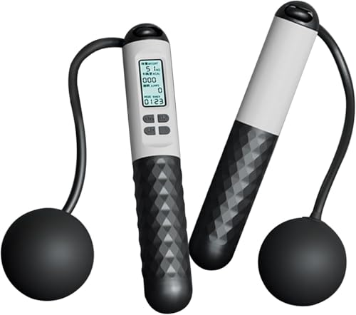 Cordless Skipping Ropes With Counter,Weighted Gravities Ball Jump Rope,Wireless Skipping Rope For Adults Fitness,Smart Digital Jump Rope,At Home Workout Experience Equipment For Women Men (White)