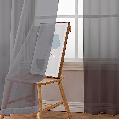 Image of Simplebrand Grey Sheer Curtains 63 Inch Length 2 Panels, Rod Pocket Solid Color Window Sheer Curtain Panels, Elegant Curtains & Drapes for Living Room, Bedroom 2 Panels (Charcoal Grey, 42 inch W x 63 inch L)