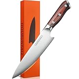 Chef's Knife 8 Inch Safety Notch Prevents Blade Injuries Forged from 5CR15MOV Stainless Steel 2.5mm Thickness well-balance Ergonomic Handle for Enhanced Ideal for Pro Chefs and Cooking Enthusiasts