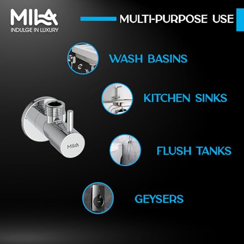 Image of Mila Classique Brass Angle Valve with Wall Flange Pack of 2 | Mirror Chrome Finish | Quarter Turn Cartridge | inch BSP Male Thread Inlet & Outlet | Durable, Leak-Proof, Multi-Purpose | 10-Year Warranty