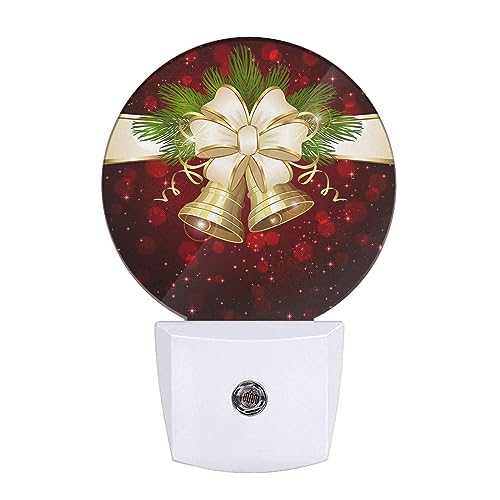 Image of Winter Decorative Night Light Christmas Bells and Beige Bow Plug-in Nightlight Energy Saving 0.5W LED Lighting for Boys Girls Men Women Bedroom