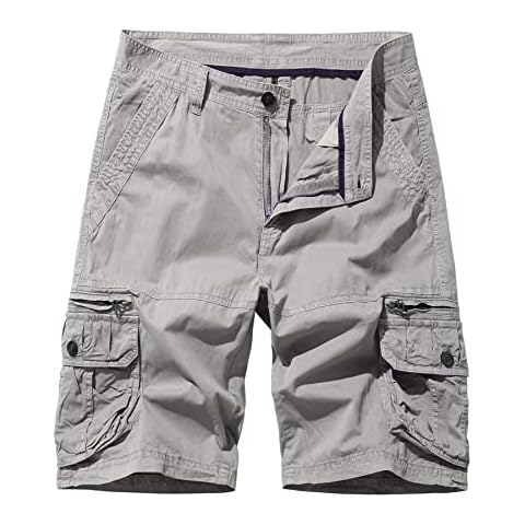 AOYOG Mens Cargo Shorts Cotton White Grey Cover