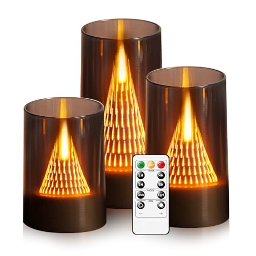 Image of Eebus LED Flameless Candles with Remote Battery Operated,Fake Candles for Home Decor Tapered Glowing Pillar Candle Lights Add a Warm and Romantic Atmosphere Set of 3 (D 3 inchxH 4 inch 5 inch 6 inch) (Grey)