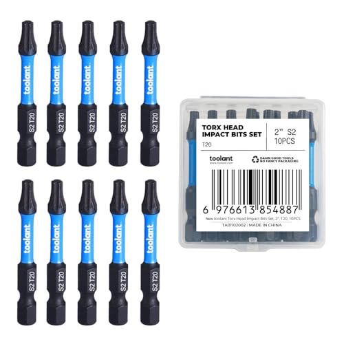 toolant 10PCS T20 2 Impact Torx Bits S2 Steel Security Torx