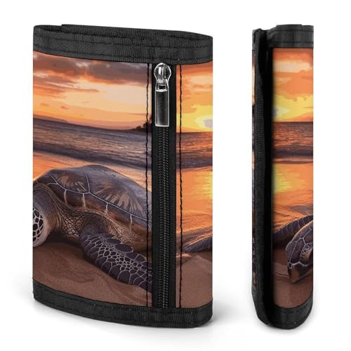 Sea Turtle Sunset Trifold Wallet, Card Cases And Money Oganizer Thin Stylish Mini Coin Bag with Zipper Coin Pocket Credit for Men And Women3