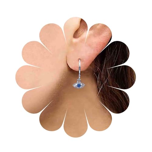 Vintage Cz Evil Eye Dangle Earrings Silver Tiny Evil Huggie Hoop Earring Small Turkish Eye Earring Crystal Lucky Eye Charm Earrings Jewelry for Women (Silver)