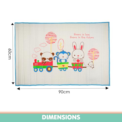 Image of BabyMoo Air-Filled Waterproof Multi-Functional Baby Rubber Mat for Massage and Diaper Change, Baby Crawling mat, Floor mat for Kids, Bed Protector,Non Toxic, Non Slip |Animal Chu Chu Train Blue