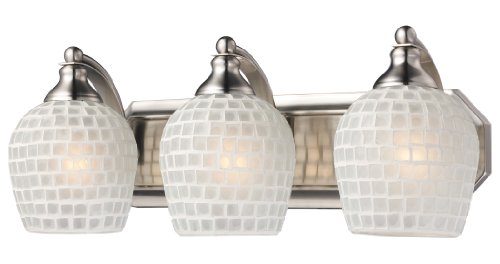 Best Cyber Deals 🔥 Elk 570-3N-WHT 3-Light Vanity in Satin Nickel and White Mosaic Glass Best Cyber Deals 🔥 Elk 570-3N-WHT 3-Light Vanity in Satin Nickel and White Mosaic Glass