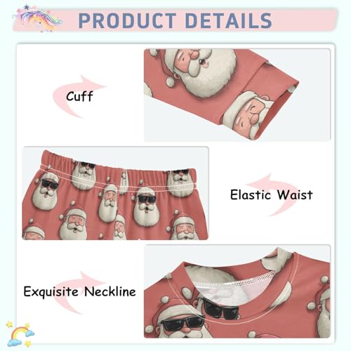 Pajama Sets Long Sleeve Santa Claus Faces Pattern Soft Comfy Sleepwear 2 Piece PJS 3-8T4