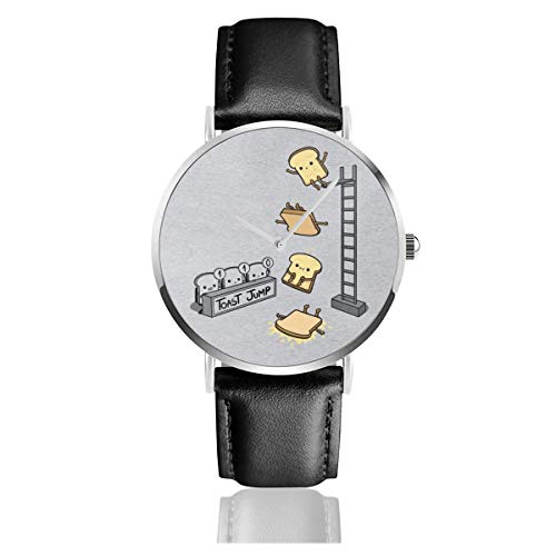 Unisex Business Casual Murphys Toast Jump Uhren Quarz Leder Uhr mit schwarzem Lederband für Männer und Frauen Young Collection Geschenk