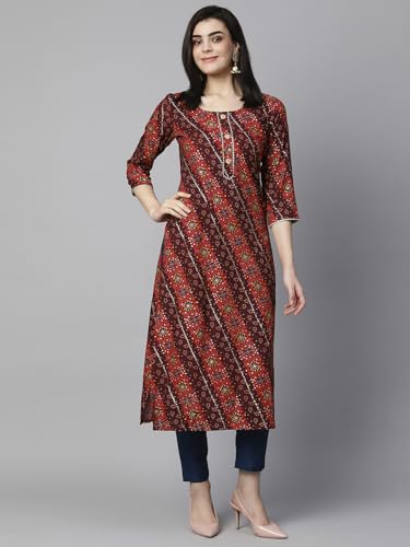 Image of GoSriKi Women's Cotton Blend Straight Printed Kurta with Pant Set