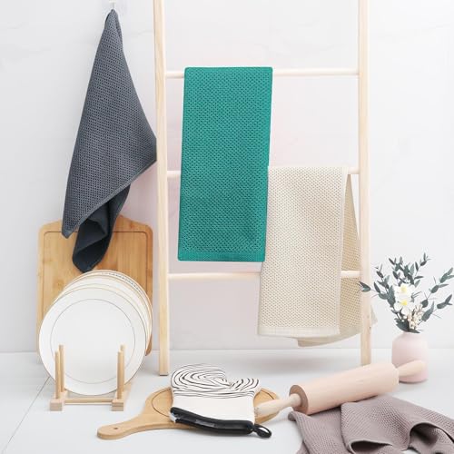 Image of Homaxy 100% Cotton Waffle Weave Kitchen Dish Towels, Ultra Soft Absorbent Quick Drying Cleaning Towel, 13 x 28 Inches, 8-Pack, Teal