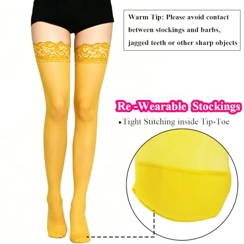 Image of Thigh High Stockings Lace Top, Women's Semi Sheer Sexy Stay Up Halloween Lingerie Thigh High Stockings