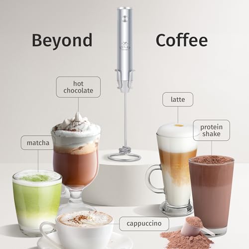 Image of Zulay Kitchen Rechargeable Milk Frother Handheld - Frother Wand, Drink Mixer, Electric Whisk Frother, for Cappuccinos, Matcha & Protein Powder - Lux 4 Whisk 2 Speed Waterproof 2000mAh Silver