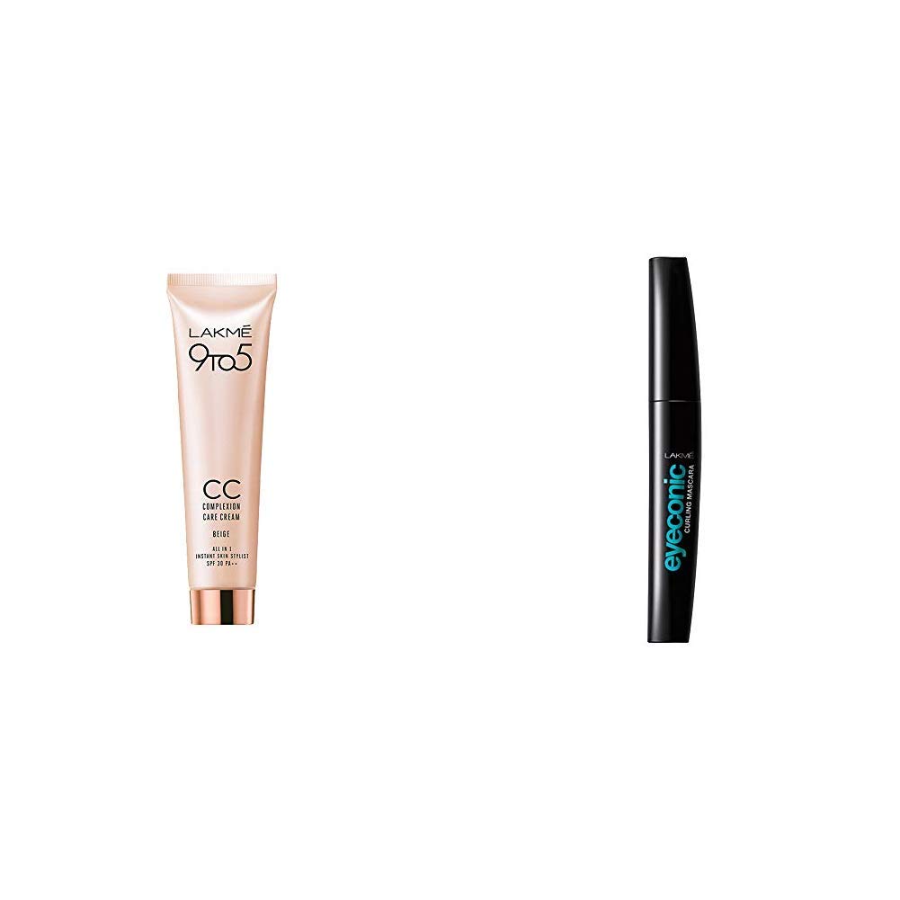 Lakmé 9 to 5 Complexion Care Face Cream, Beige, 30g & Lakmé Eyeconic Lash Curling Mascara, Black, 9ml