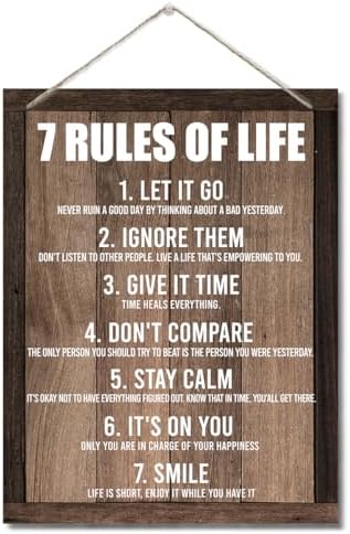 Inspirational Wood Art Signs, 7 Rules of Life Wall Art Sign, Hang...