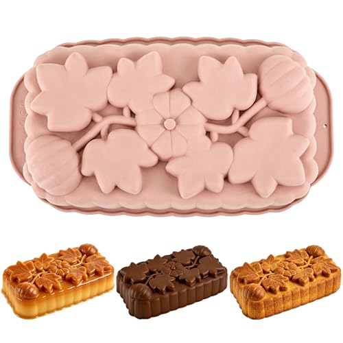 Ysqool Thanksgiving Silicone Loaf Pan for Fall Baking - Pink, Pumpkin and Maple Leaf Design, Ideal...