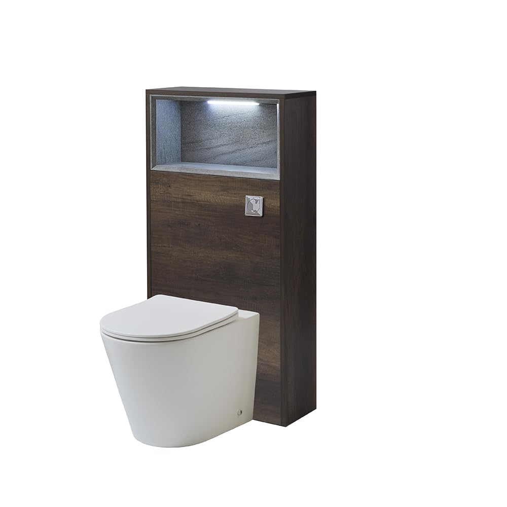 Milano Dark Oak Unit / Chrome Flush 600Mm Dark Oak Wc Unit Led Lit Shelf Chalk Toilet