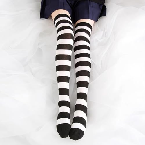 Image of Cute Japanese Style Blue /Pink Striped Over Knee High Socks Thigh Long Knee Boot Stockings for Women Teen Girls