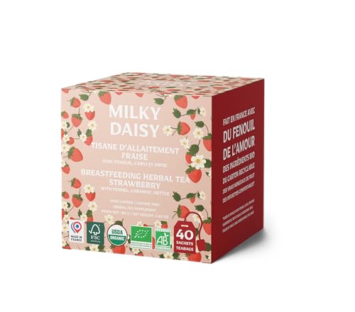 Milky Daisy - Tisana de Lactancia Orgánica de Albaricoque-Miel, Hinojo, Anís, Alcaravea, Ortiga - 40 Bolsitas de Infusión Compostables, Confort Digestivo y Materno