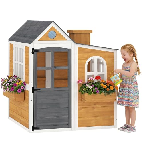 AIYAPLAY Cabane enfant extérieur en bois, maison enfant extérieure/intérieure avec porte,...