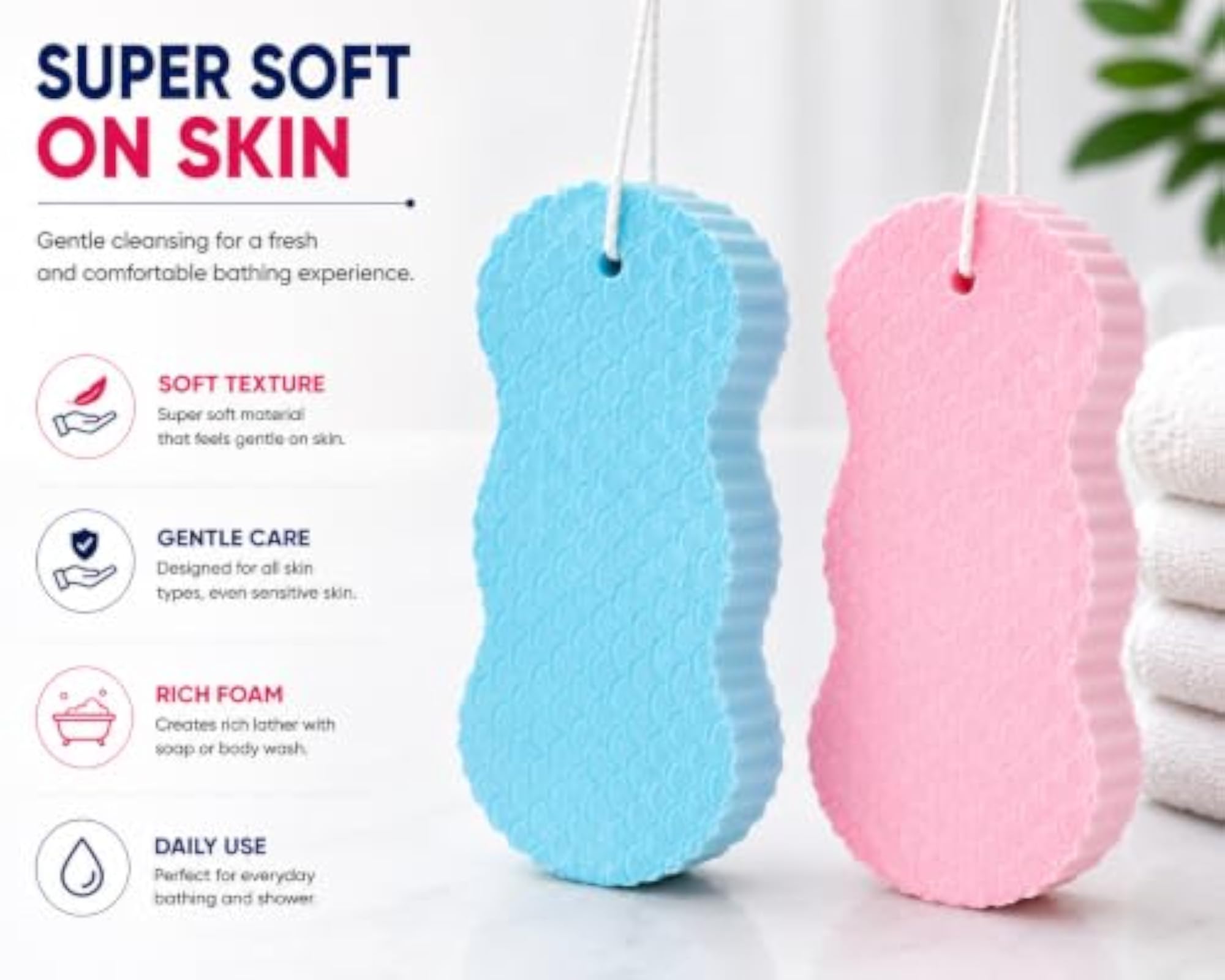 Ultra Soft Bath Body Shower Sponge, Gentle Exfoliator